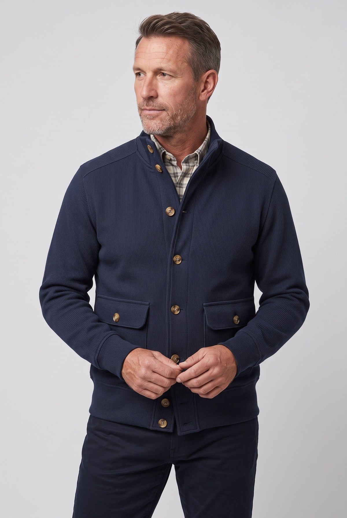 Veste Homme | Boutonnée Col Montant Texture Côtelée - 5