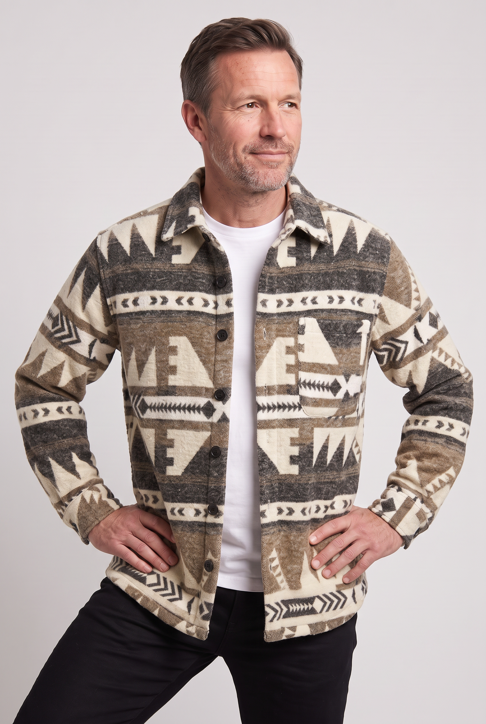 Veste Homme | Boutonnée Motif Aztèque Col Chemise Poches Poitrine - 5