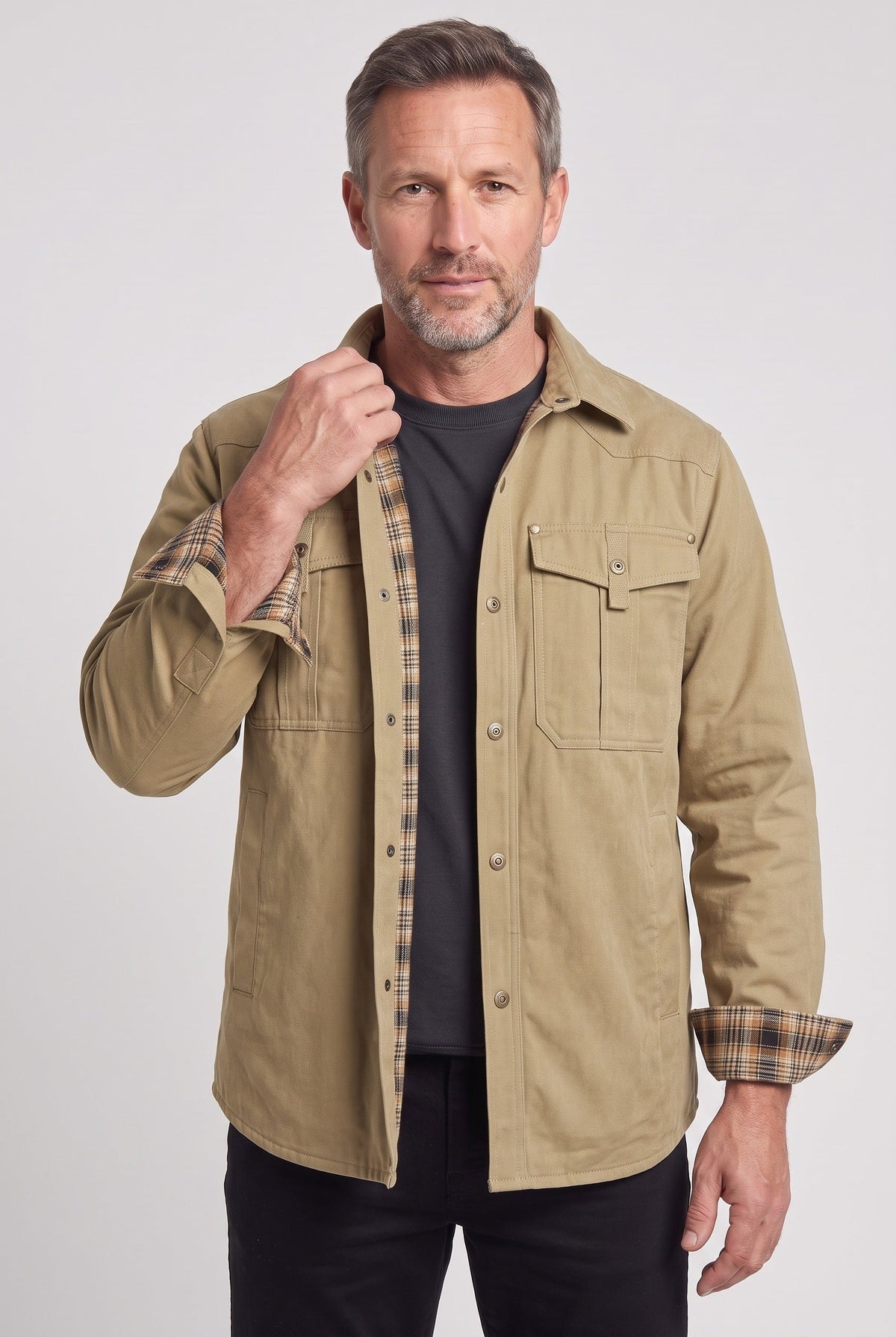 Veste Homme | Boutons Pression Doublure À Carreaux Col Chemise - 9