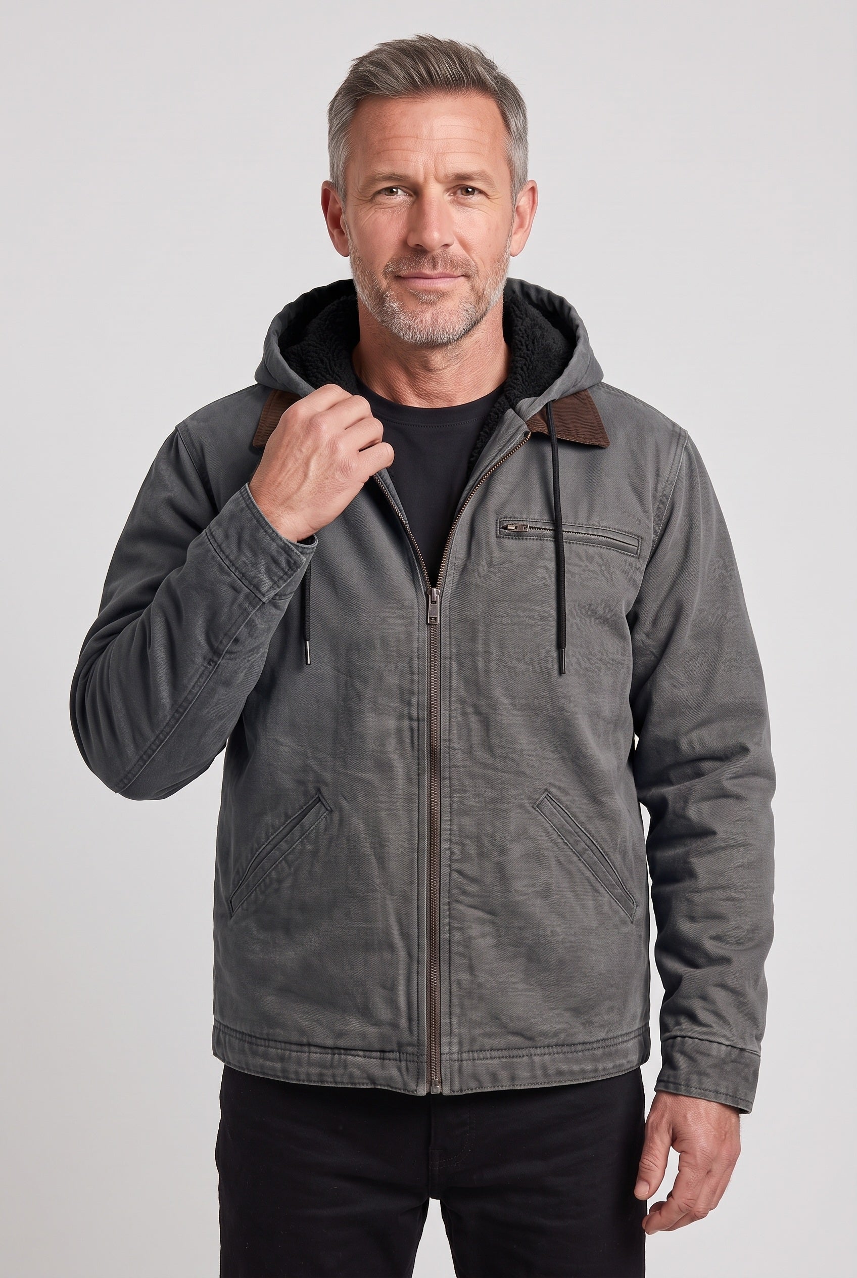 Veste Homme | Doublée Sherpa Capuche Col Velours Côtelé - 7