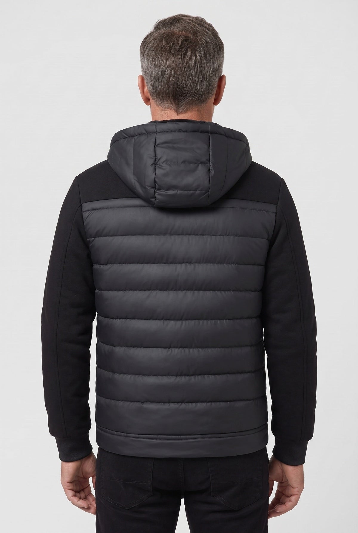 Veste Homme | Matelassée Zippée Capuche Amovible Manches en Maille - 2