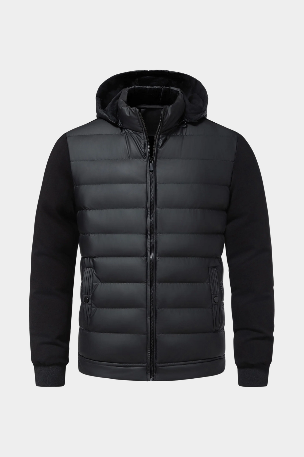 Veste Homme | Matelassée Zippée Capuche Amovible Manches en Maille - 5
