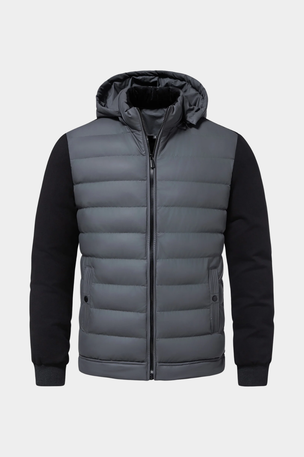 Veste Homme | Matelassée Zippée Capuche Amovible Manches en Maille - 8