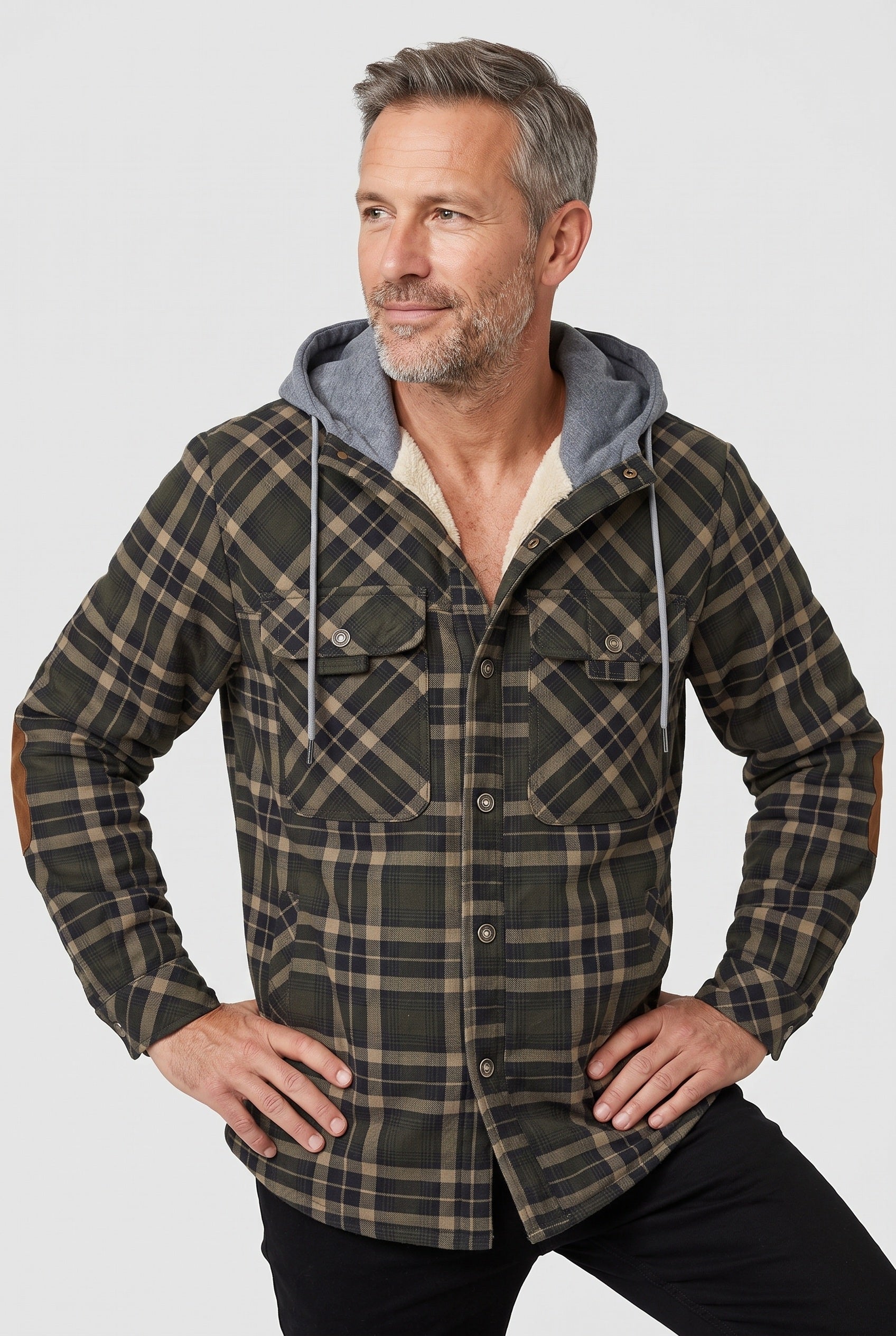 Veste Homme | Sherpa Boutonnée Capuche Contrastée Coudières - 4