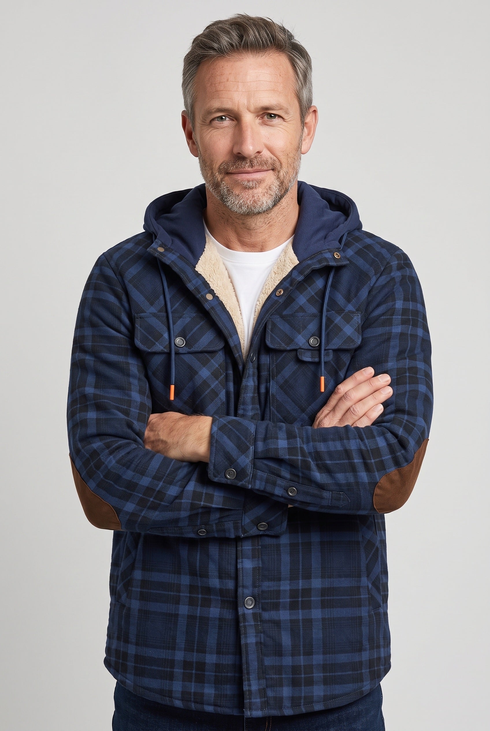 Veste Homme | Sherpa Boutonnée Capuche Contrastée Coudières - 8