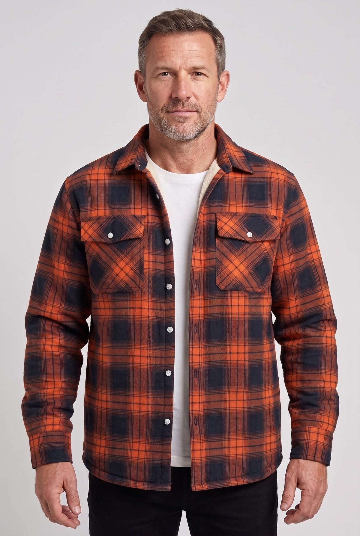 Veste Homme | Sherpa Boutonnée Grands Carreaux Poches Poitrine - 1