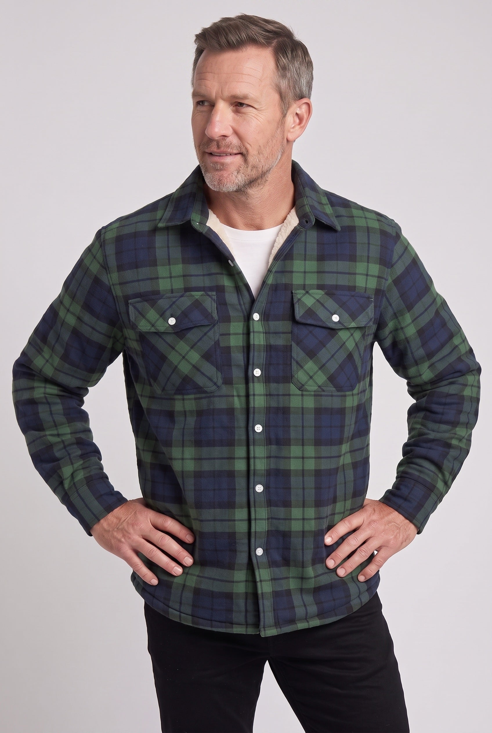 Veste Homme | Sherpa Boutonnée Grands Carreaux Poches Poitrine - 5