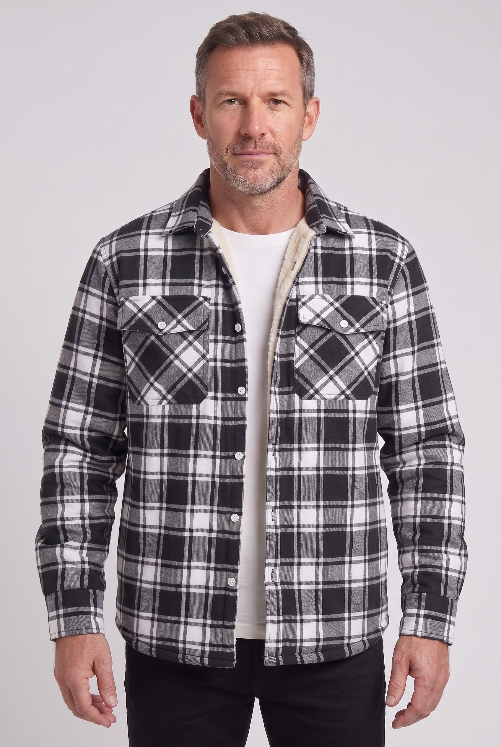 Veste Homme | Sherpa Boutonnée Grands Carreaux Poches Poitrine - 7