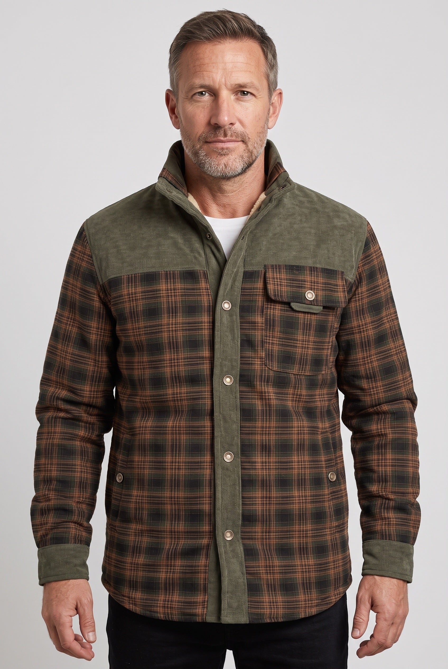 Veste Homme | Sherpa Boutons Pression Col Velours Côtelé - 1