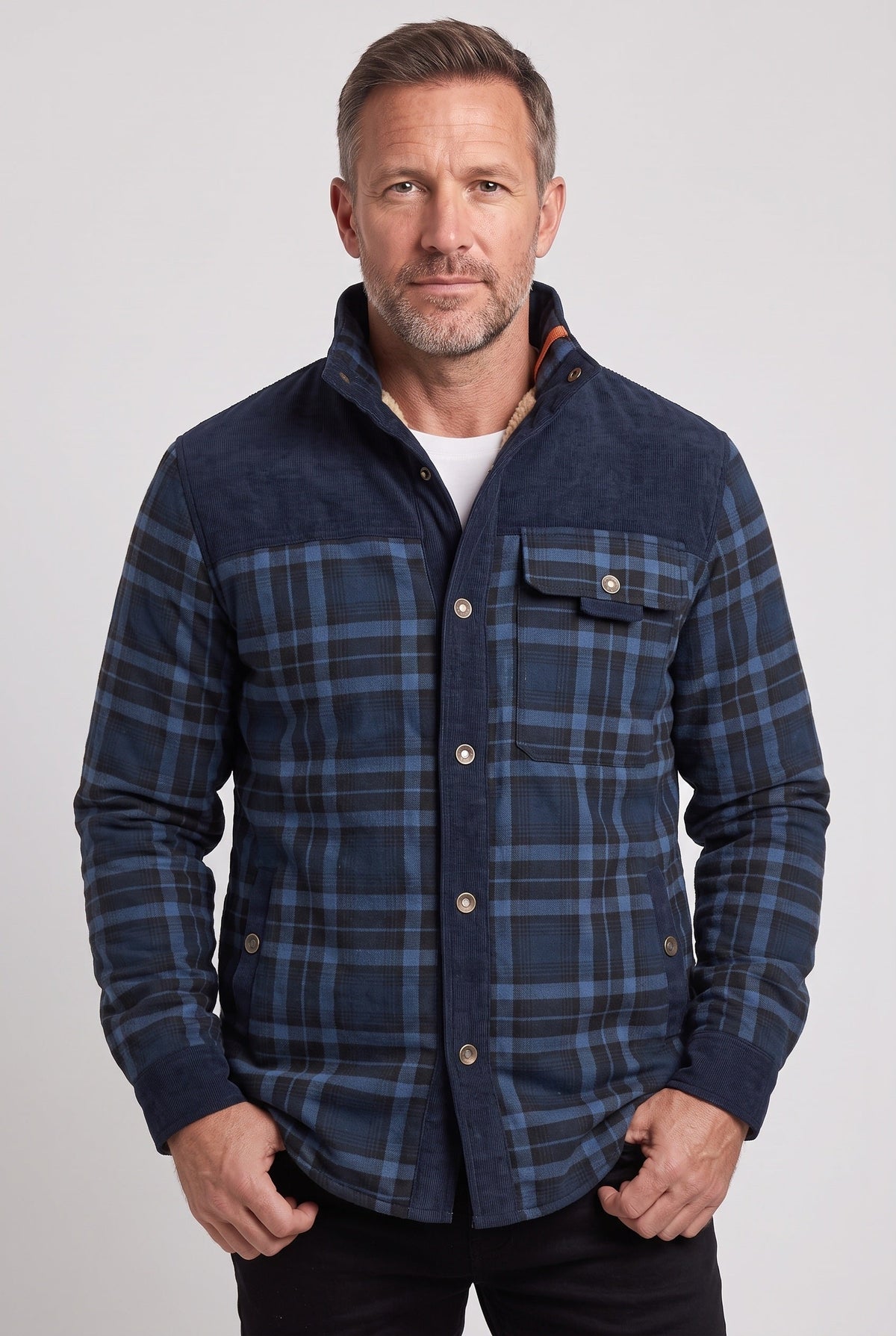 Veste Homme | Sherpa Boutons Pression Col Velours Côtelé - 12