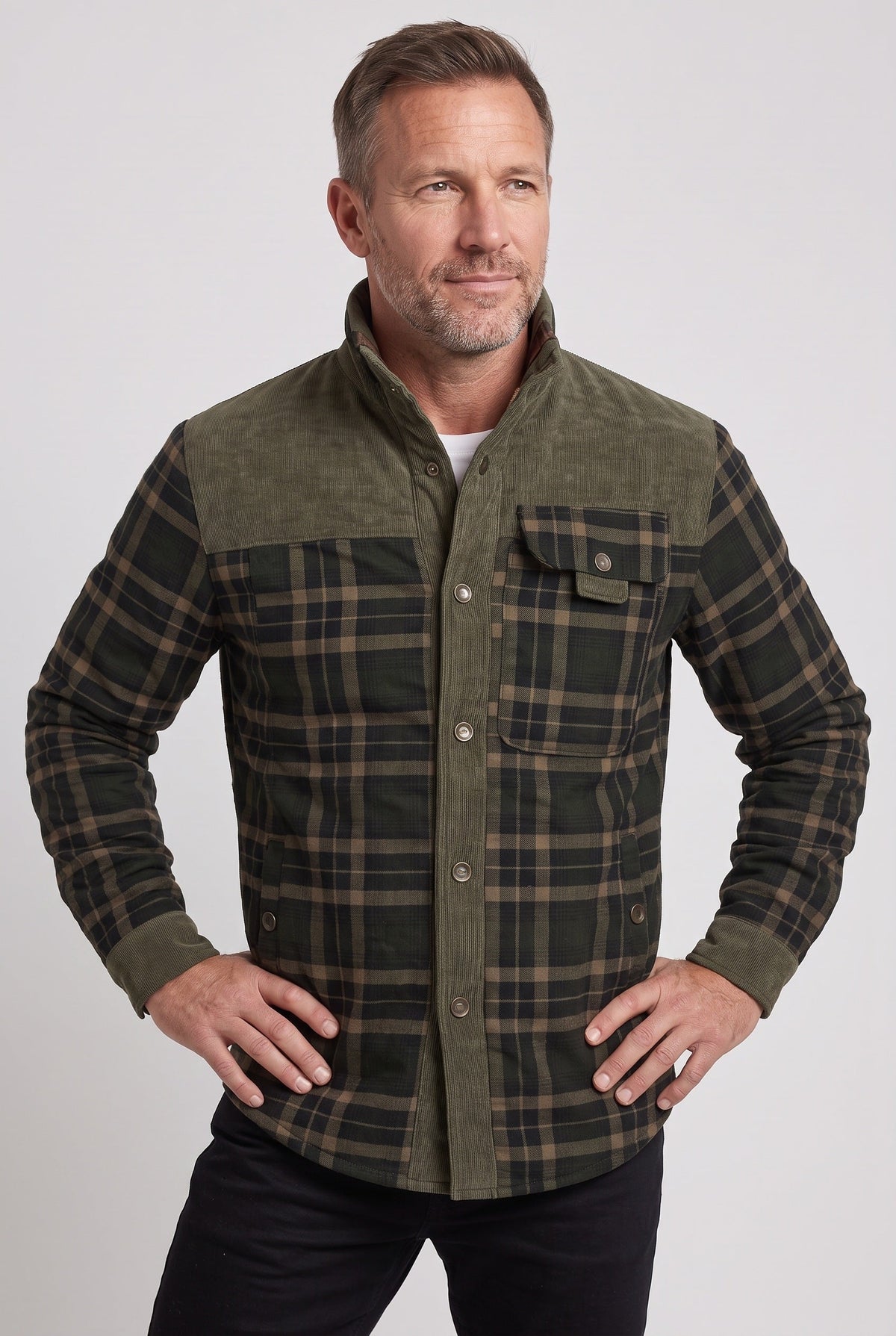 Veste Homme | Sherpa Boutons Pression Col Velours Côtelé - 5