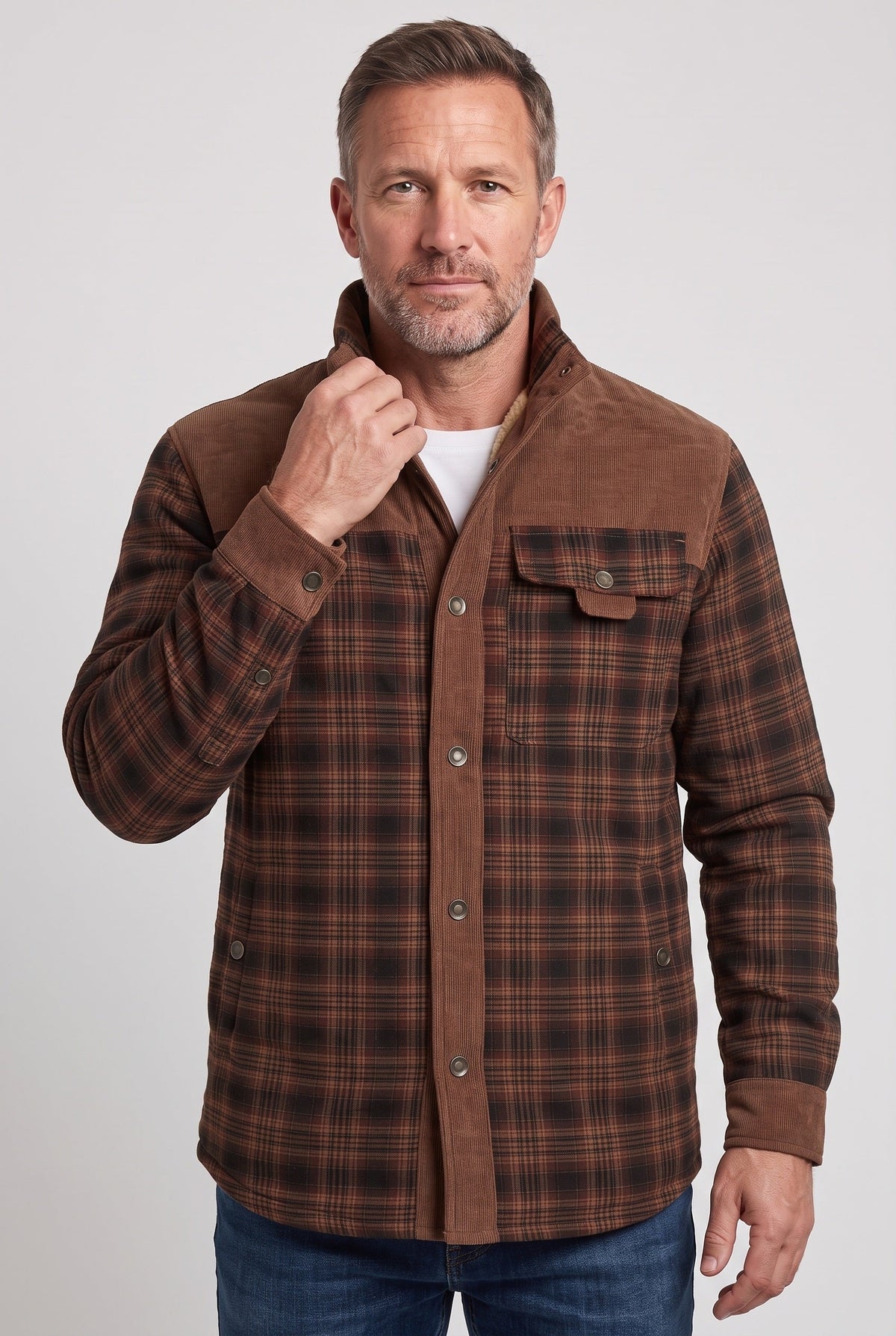 Veste Homme | Sherpa Boutons Pression Col Velours Côtelé - 7