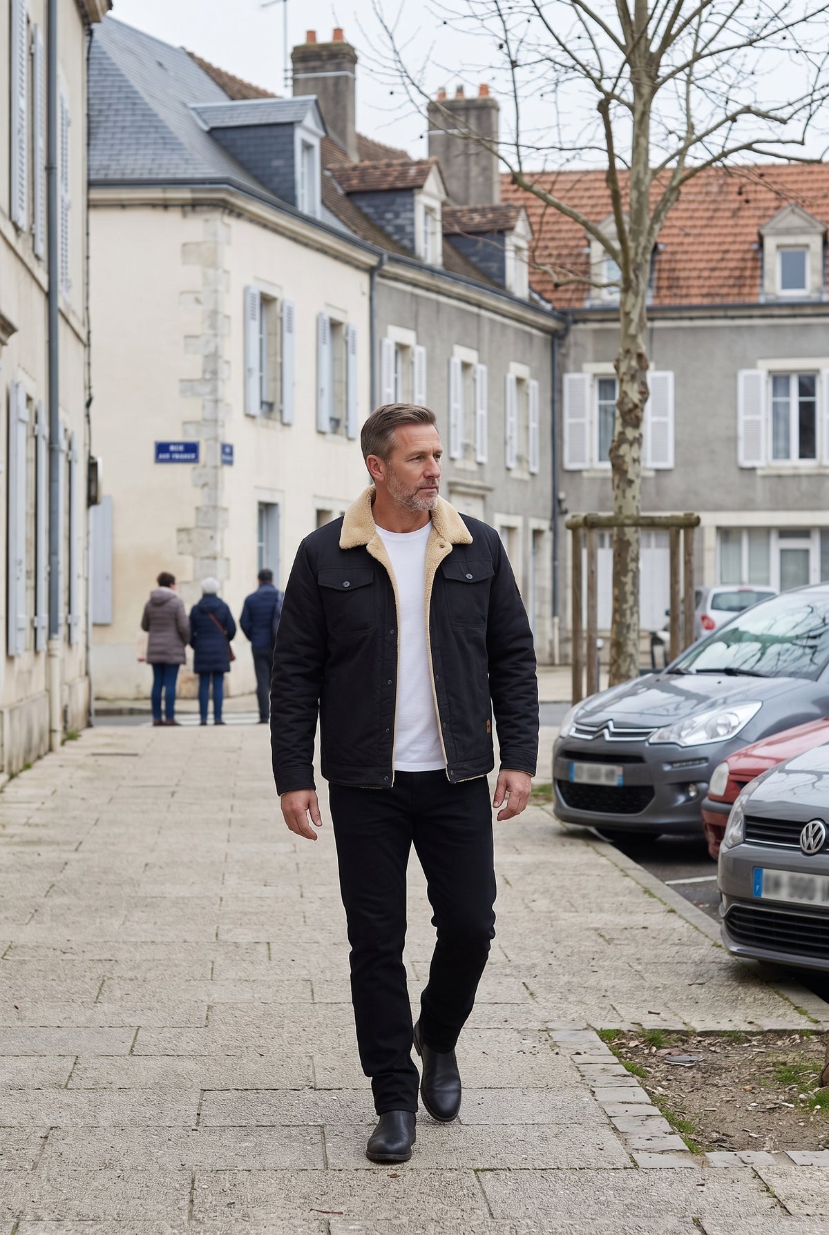 Veste Homme | Sherpa Pressions Col Rabattable Coupe Courte - Noir
