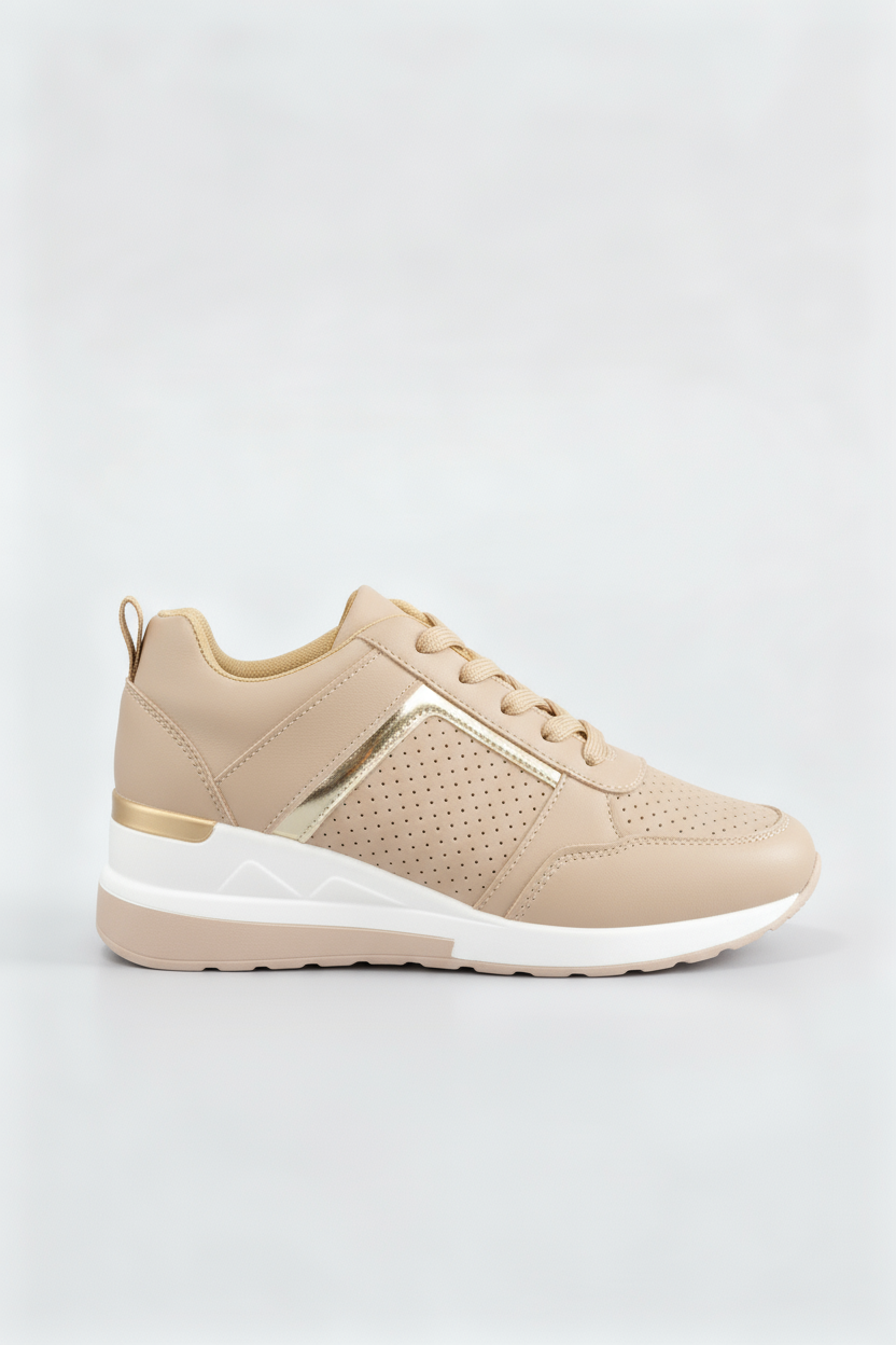 Baskets Femme | Semelle Compensée À Lacets Panneau Perforé - 1