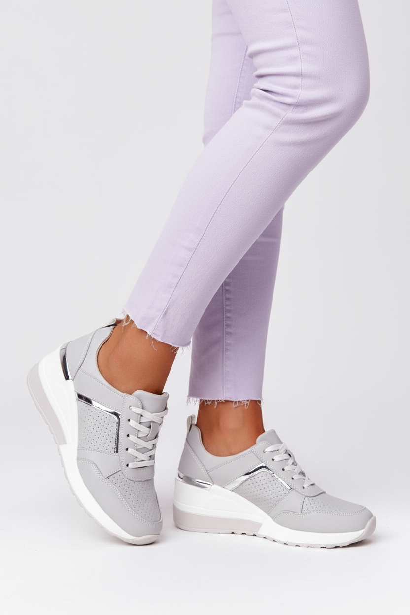 Baskets Femme | Semelle Compensée À Lacets Panneau Perforé - 5