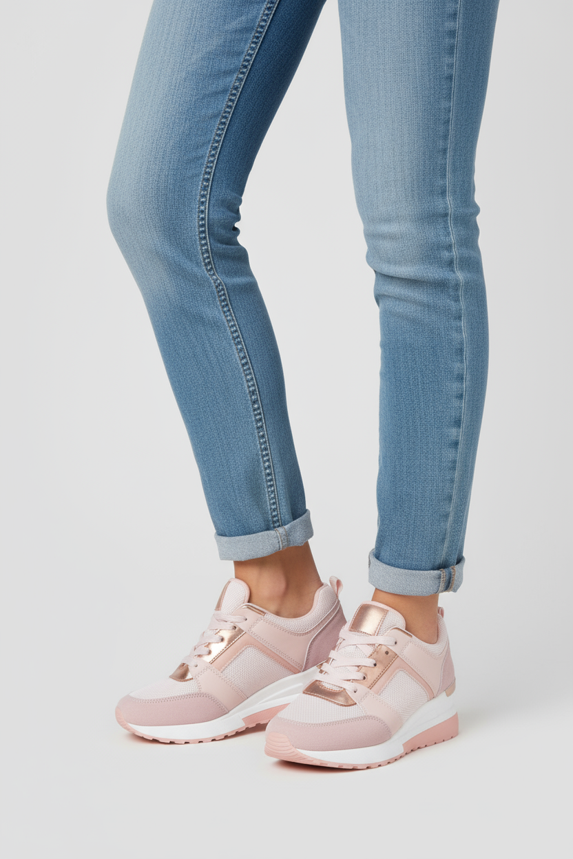 Baskets Femme | Semelle Compensée À Lacets Panneau Perforé - 7