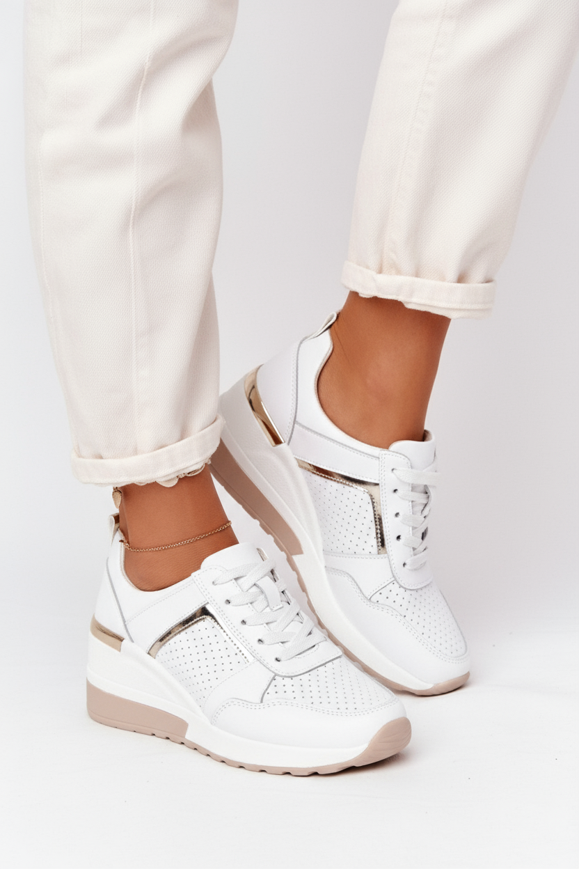 Baskets Femme | Semelle Compensée À Lacets Panneau Perforé - 9