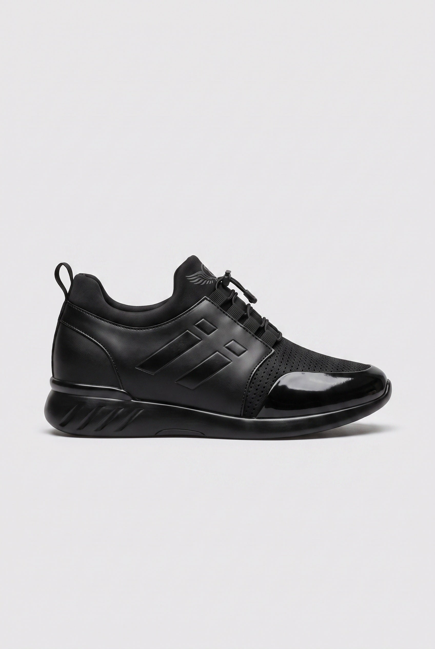 Baskets Homme | Lacets Élastiques Bout Brillant Maille Noir - 1