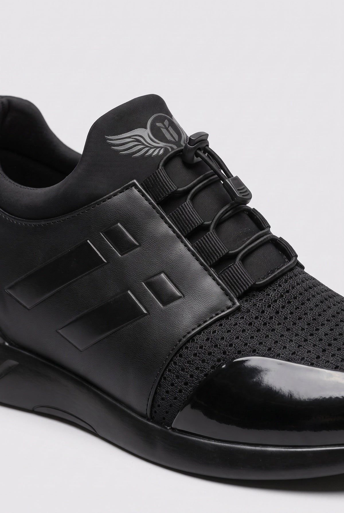 Baskets Homme | Lacets Élastiques Bout Brillant Maille Noir - 2