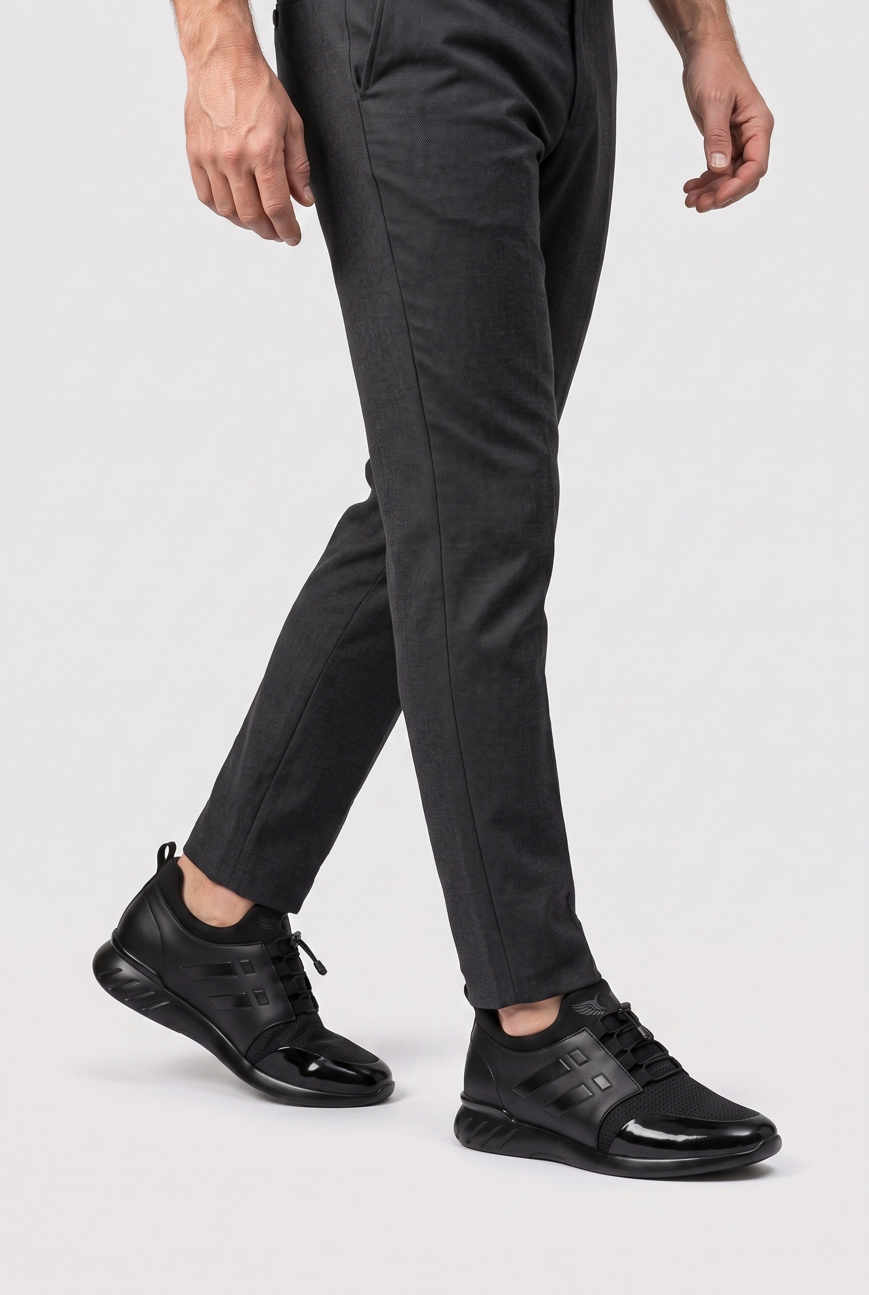 Baskets Homme | Lacets Élastiques Bout Brillant Maille Noir - 3