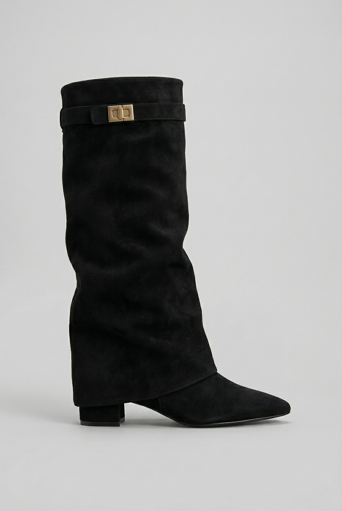 Bottes Femme | Hautes Zippées Revers Talon Bloc Bout Pointu - 1