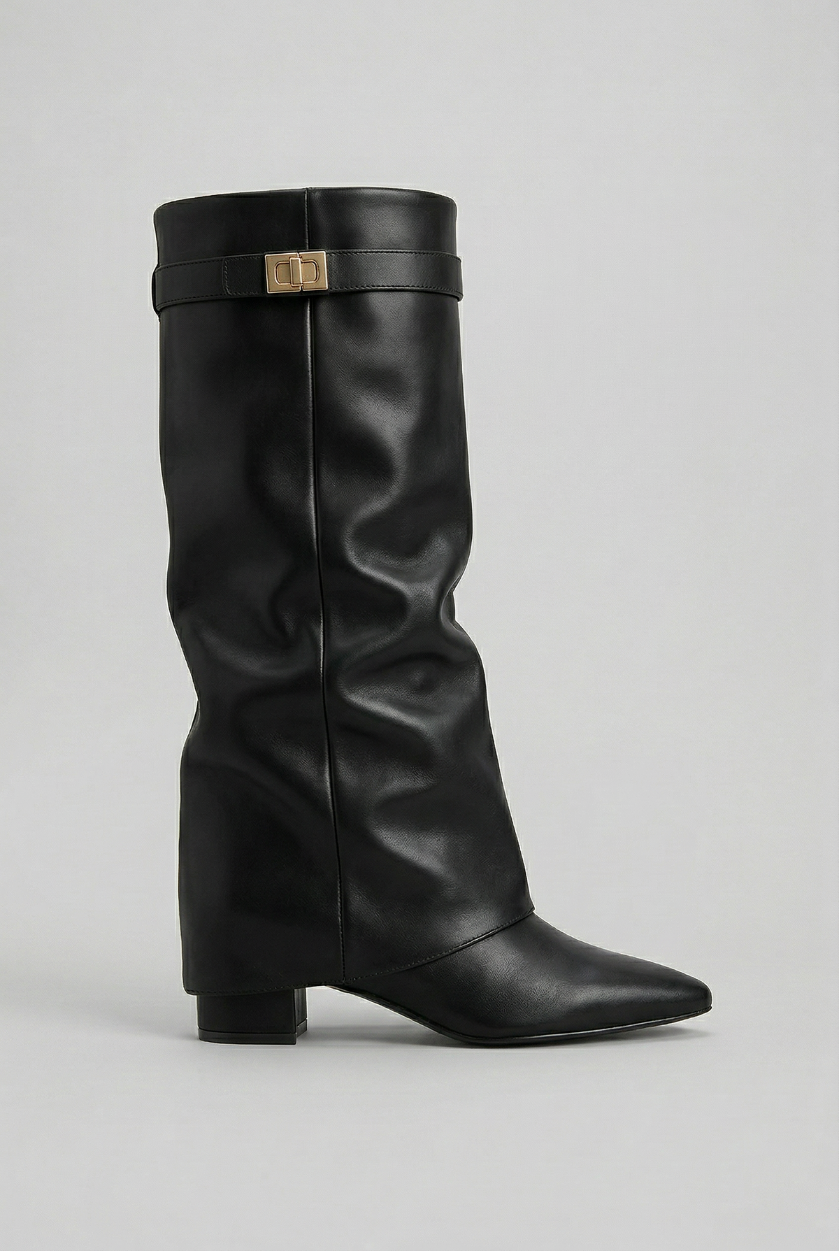 Bottes Femme | Hautes Zippées Revers Talon Bloc Bout Pointu - 4