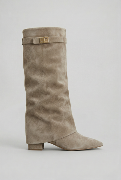 Bottes Femme | Hautes Zippées Revers Talon Bloc Bout Pointu - 5