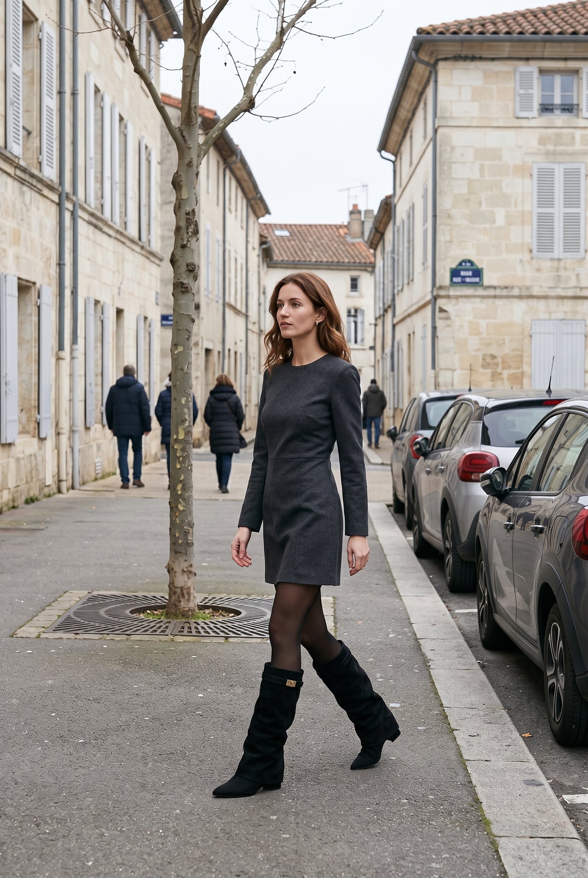 Bottes Femme | Hautes Zippées Revers Talon Bloc Bout Pointu - 6
