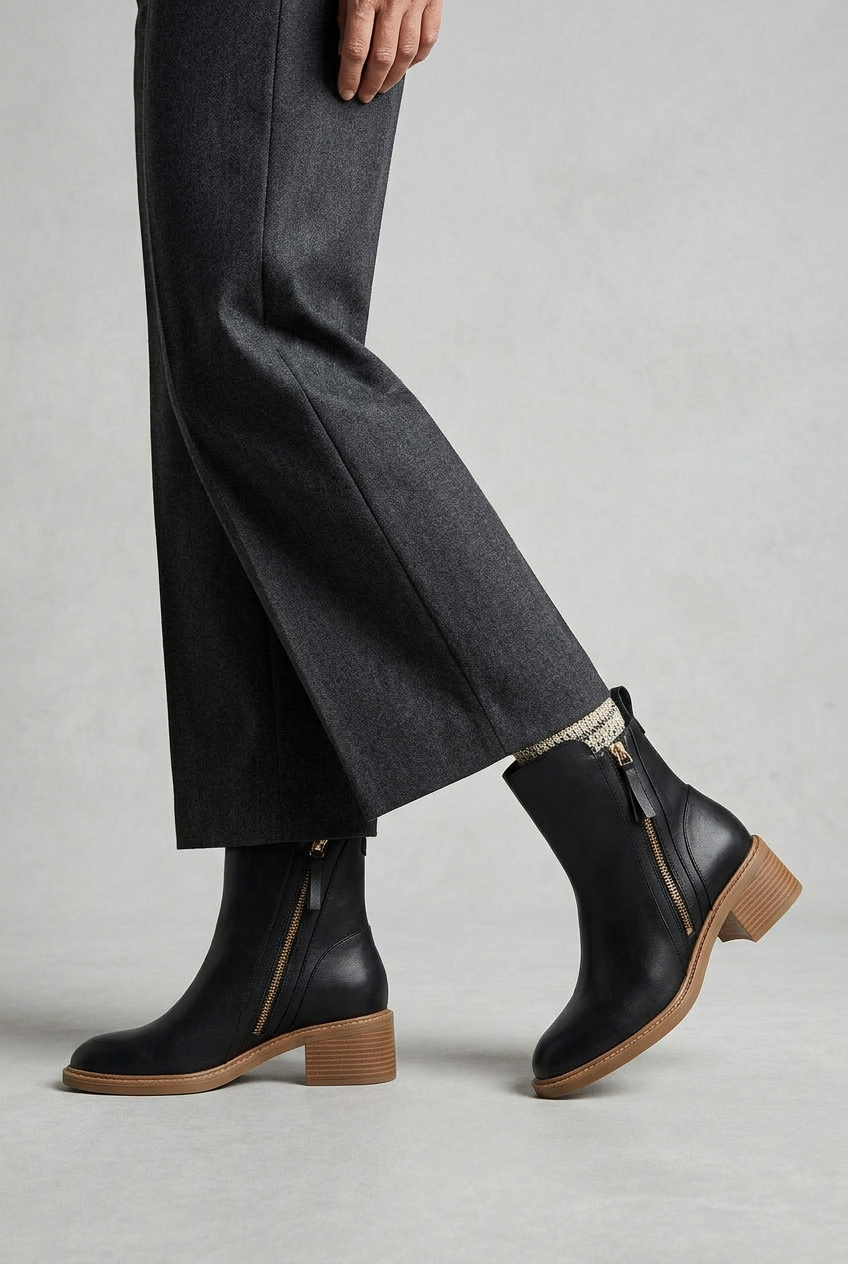 Bottines Femme | Double Zip Latéral Talon Bloc Bout Rond - 2