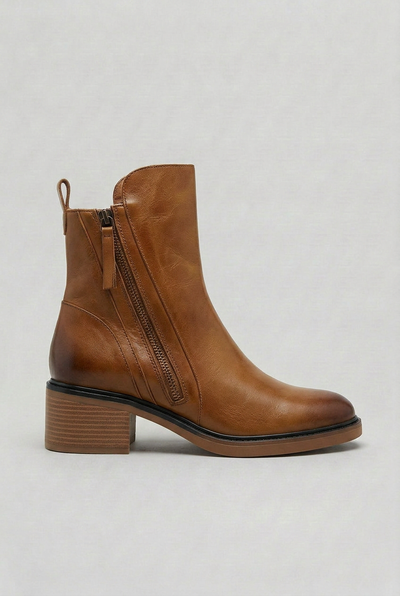 Bottines Femme | Double Zip Latéral Talon Bloc Bout Rond - 5