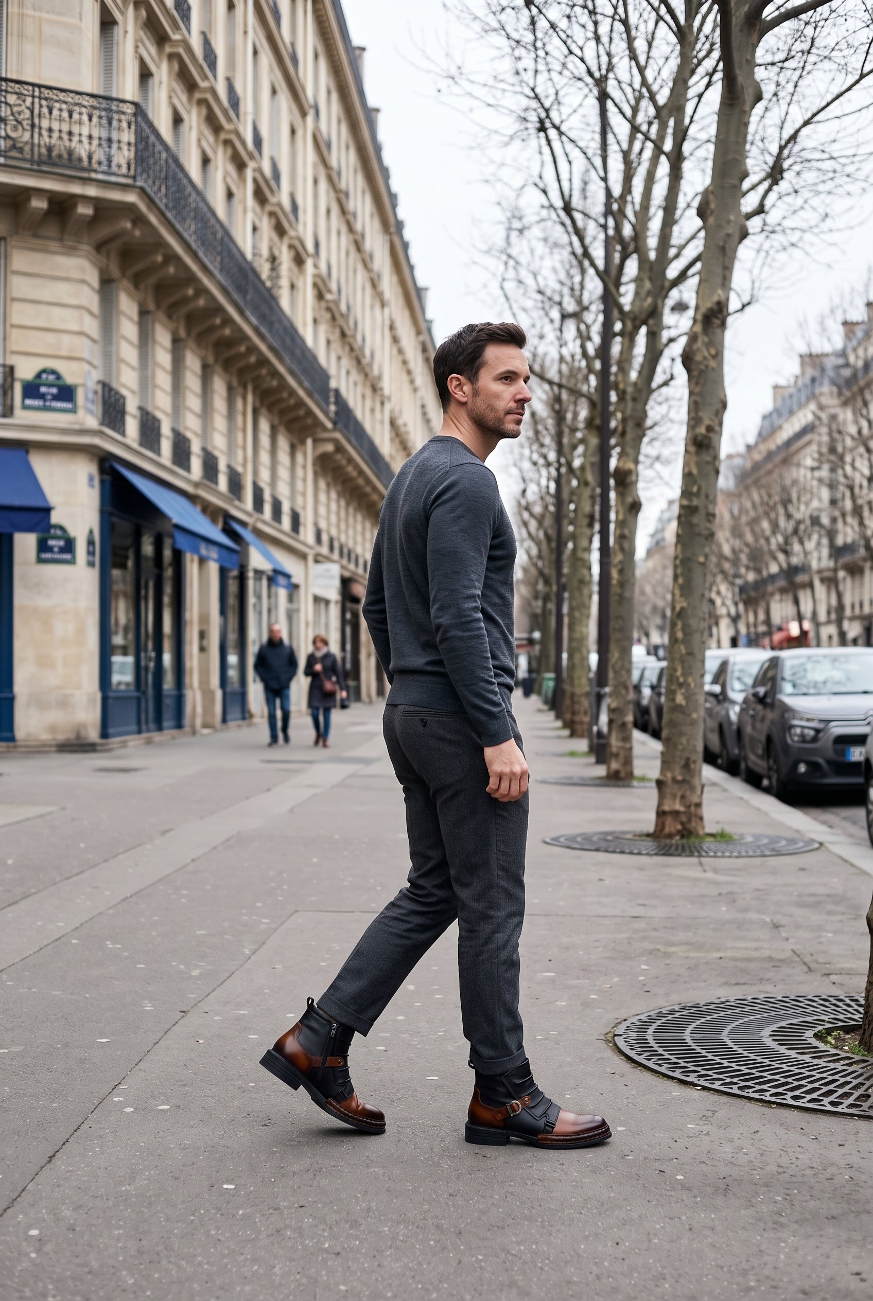 Bottines Homme | Bride À Boucle Aspect Cuir Semelle Crantée - Marron cognac