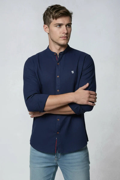 Chemise Homme | Col Officier Patte Contrastée Coupe Droite - 1