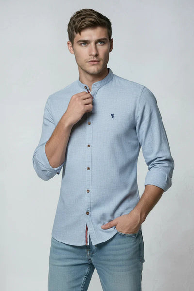 Chemise Homme | Col Officier Patte Contrastée Coupe Droite - 9