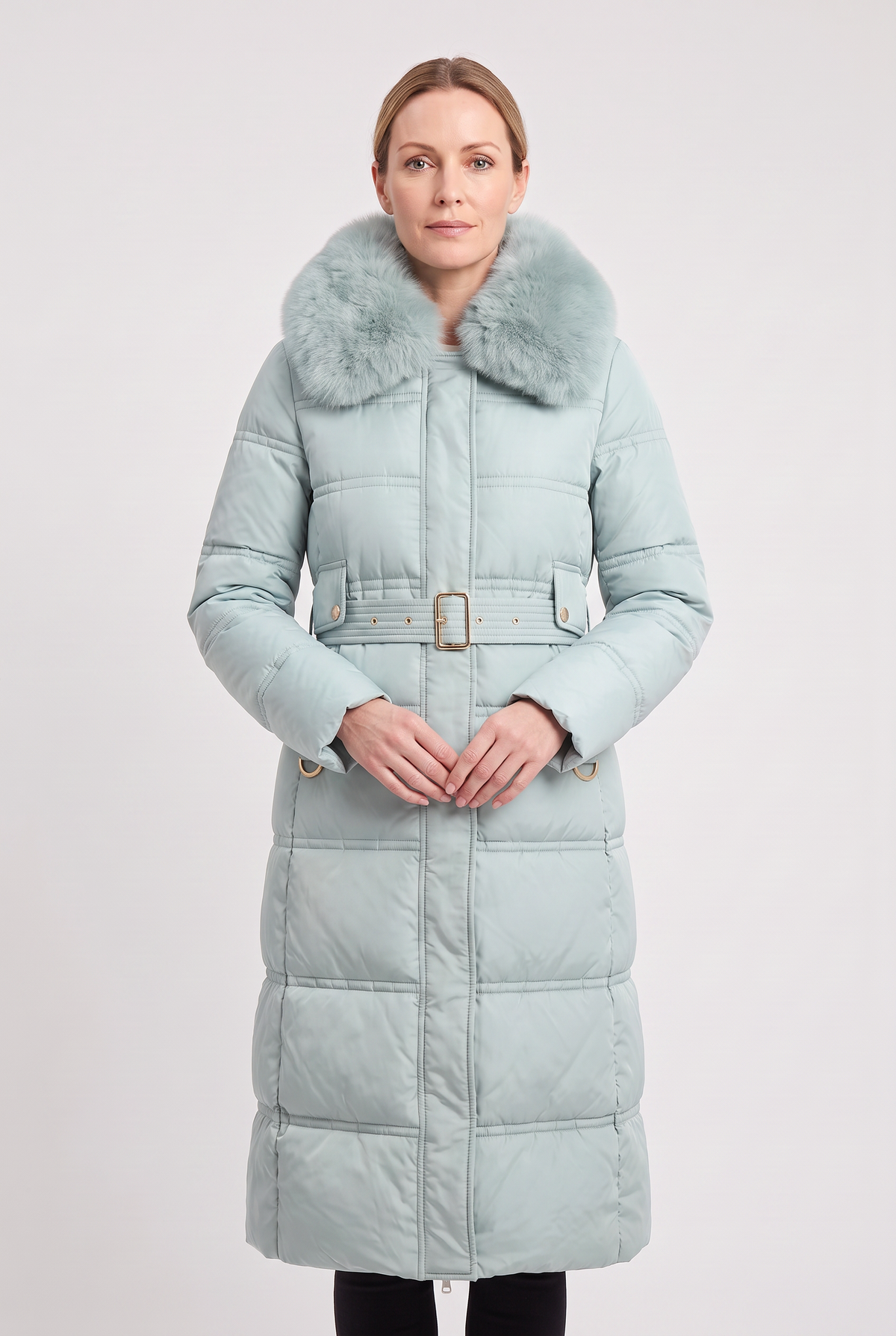 Doudoune Femme | Longue Ceinturée Zippée Col Fausse Fourrure - 6