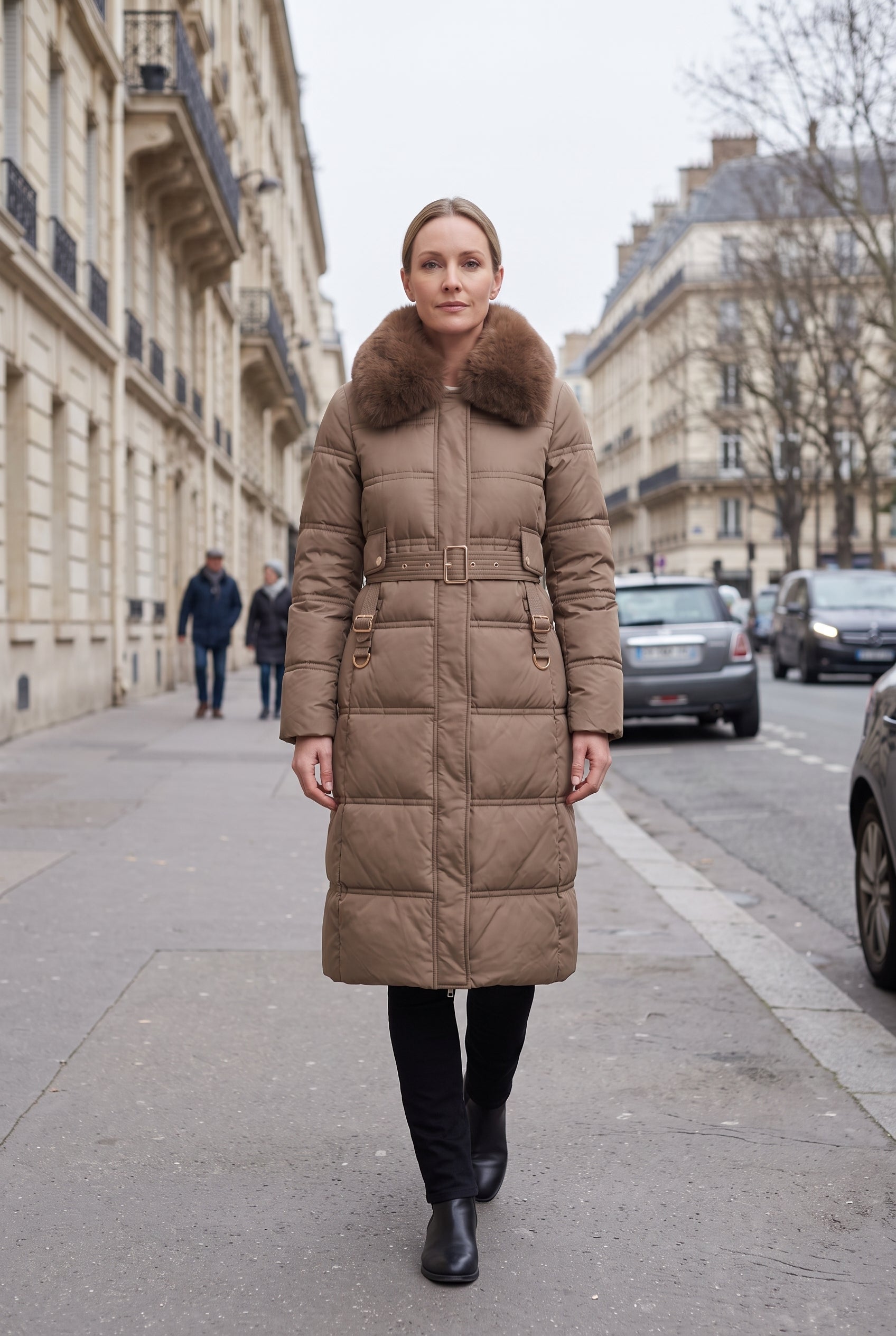 Doudoune Femme | Longue Ceinturée Zippée Col Fausse Fourrure - 8
