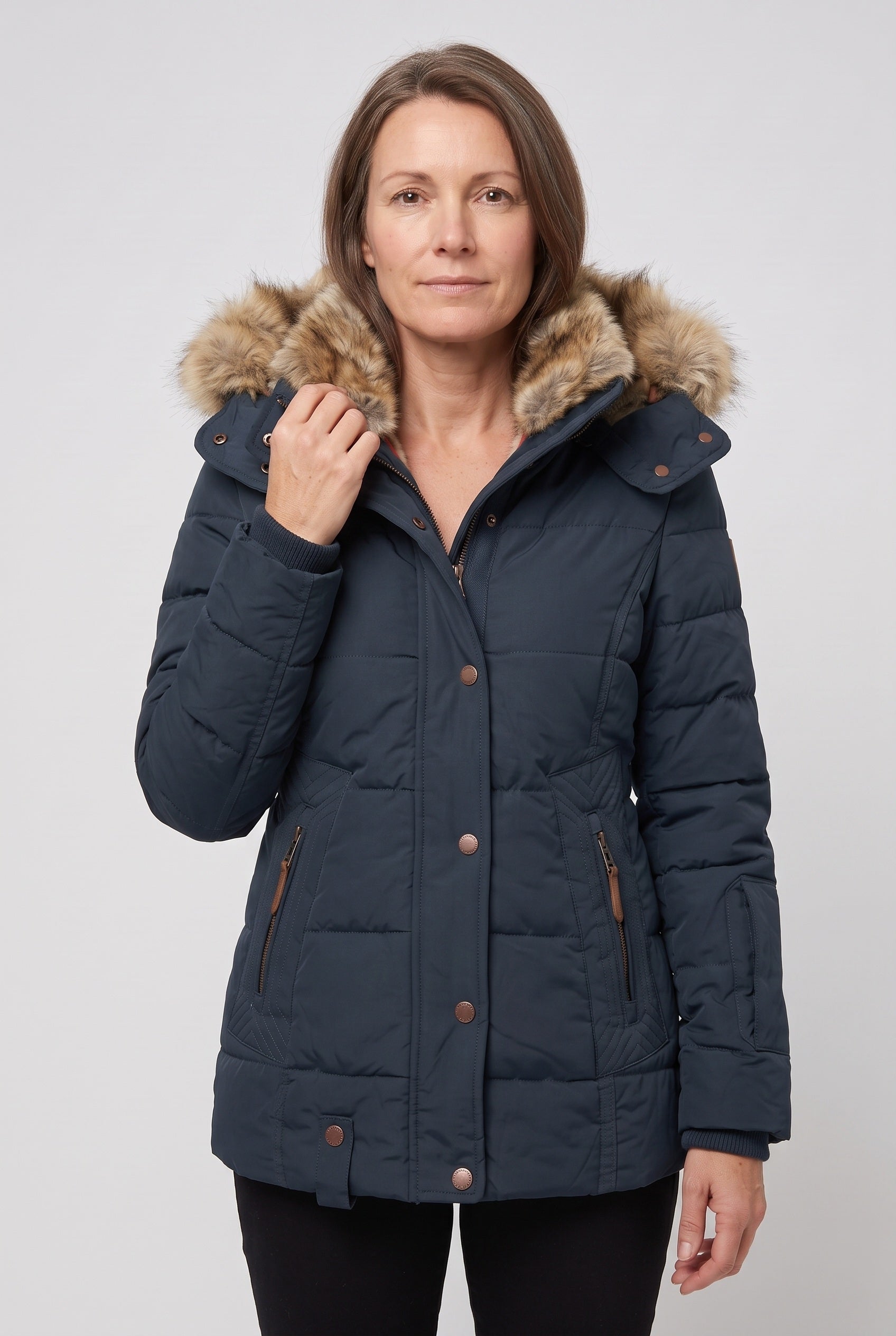 Doudoune Femme | Zip Deux Sens Capuche Amovible Fausse Fourrure - 5