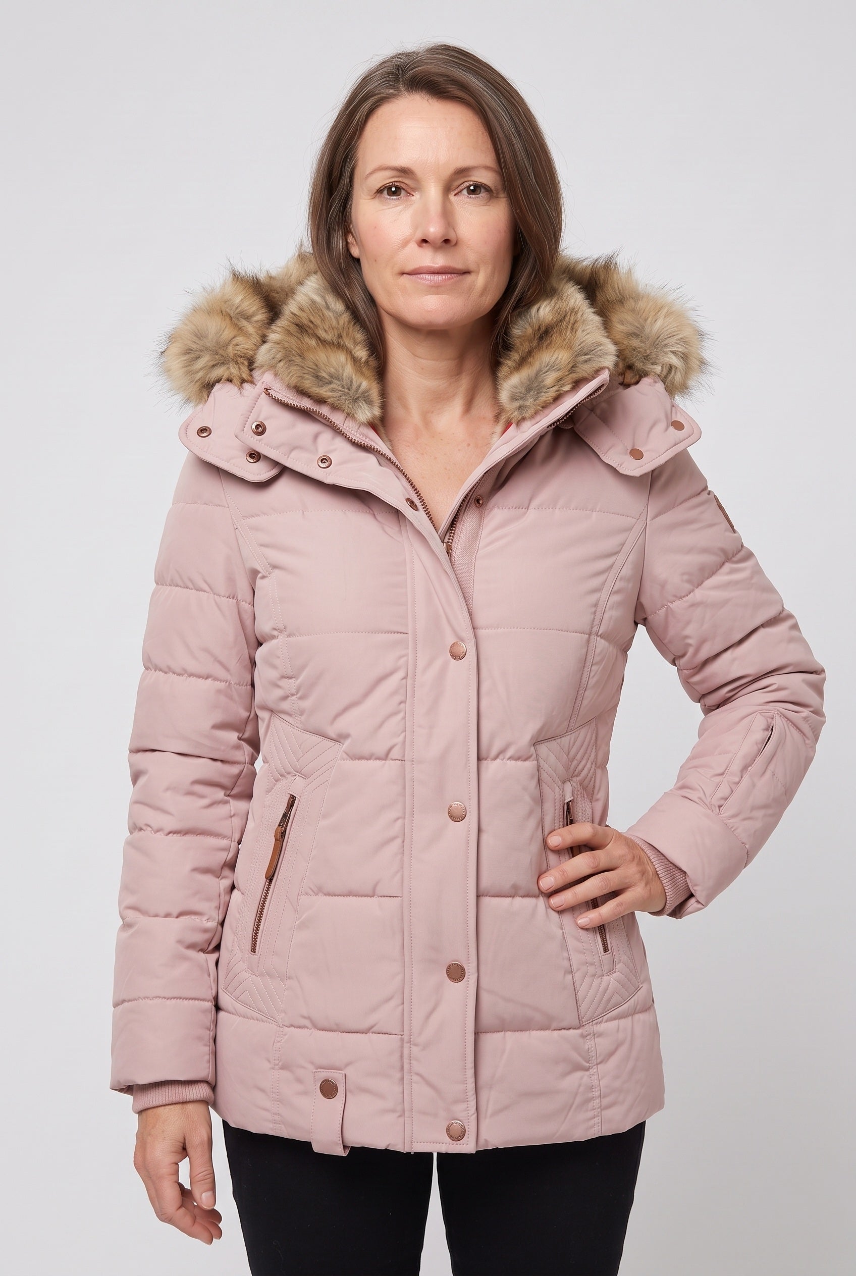 Doudoune Femme | Zip Deux Sens Capuche Amovible Fausse Fourrure - 6