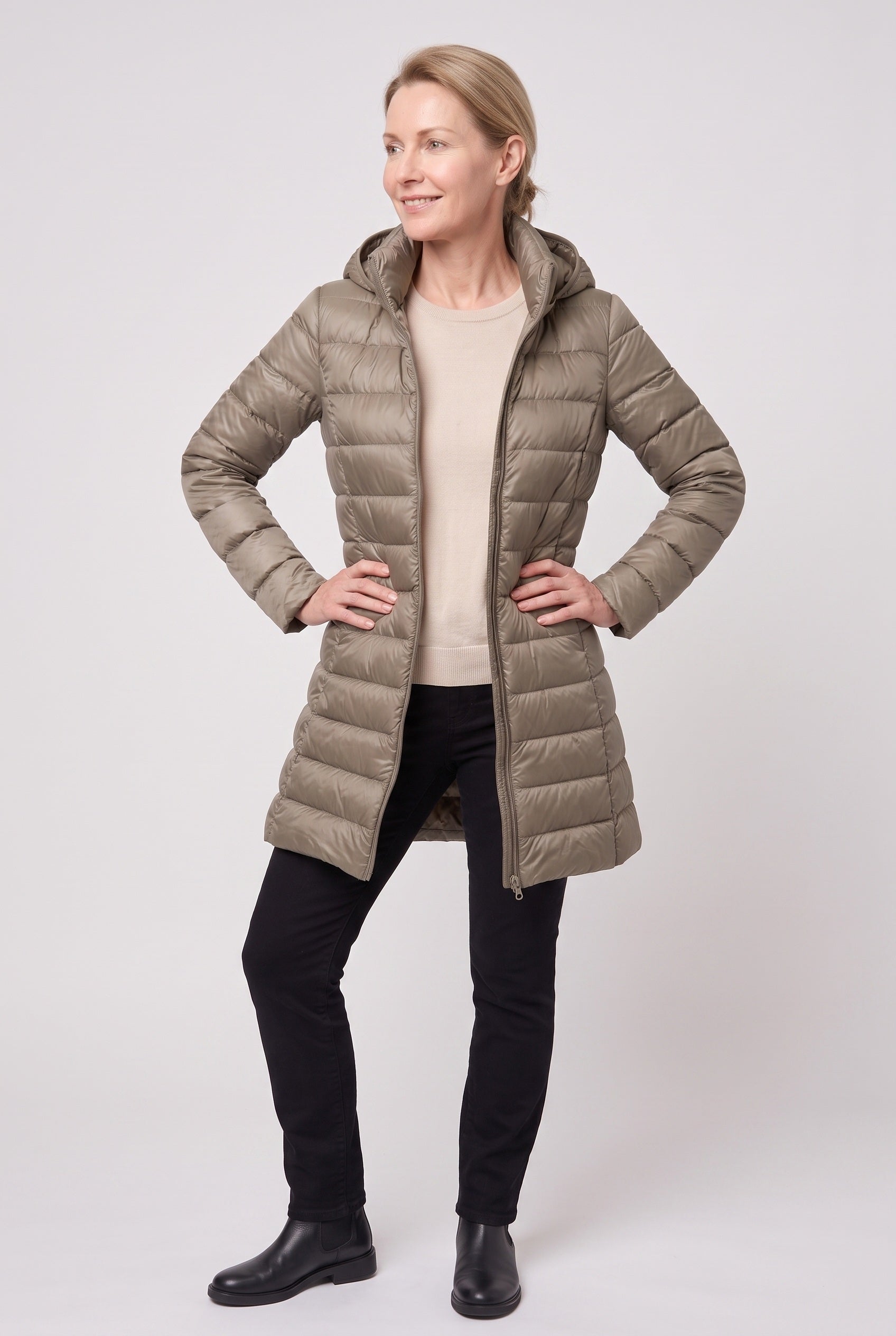 Doudoune Femme | Zip Intégral Coupe Longue Capuche Fixe - 8