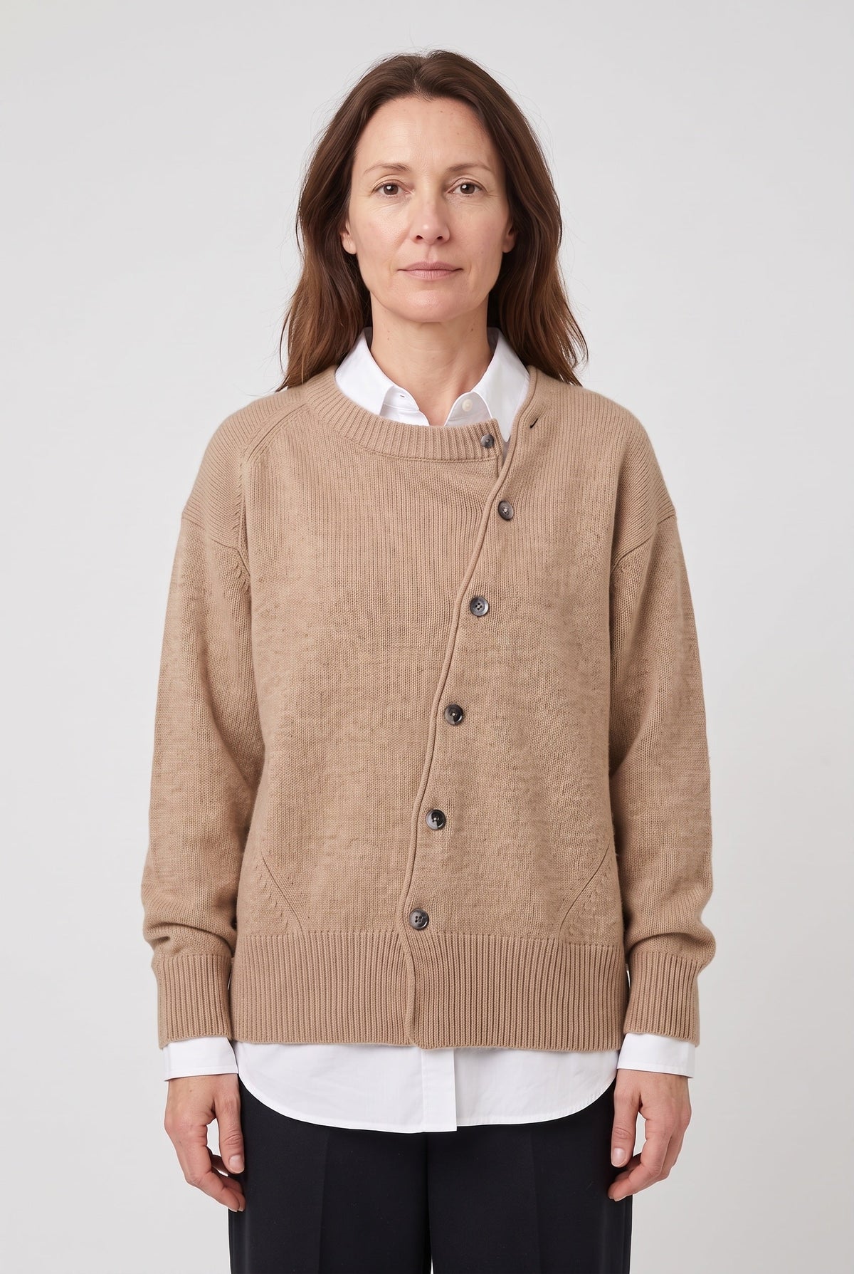 Gilet Femme | Boutonnage Asymétrique Col Rond Épaules Tombantes - 1