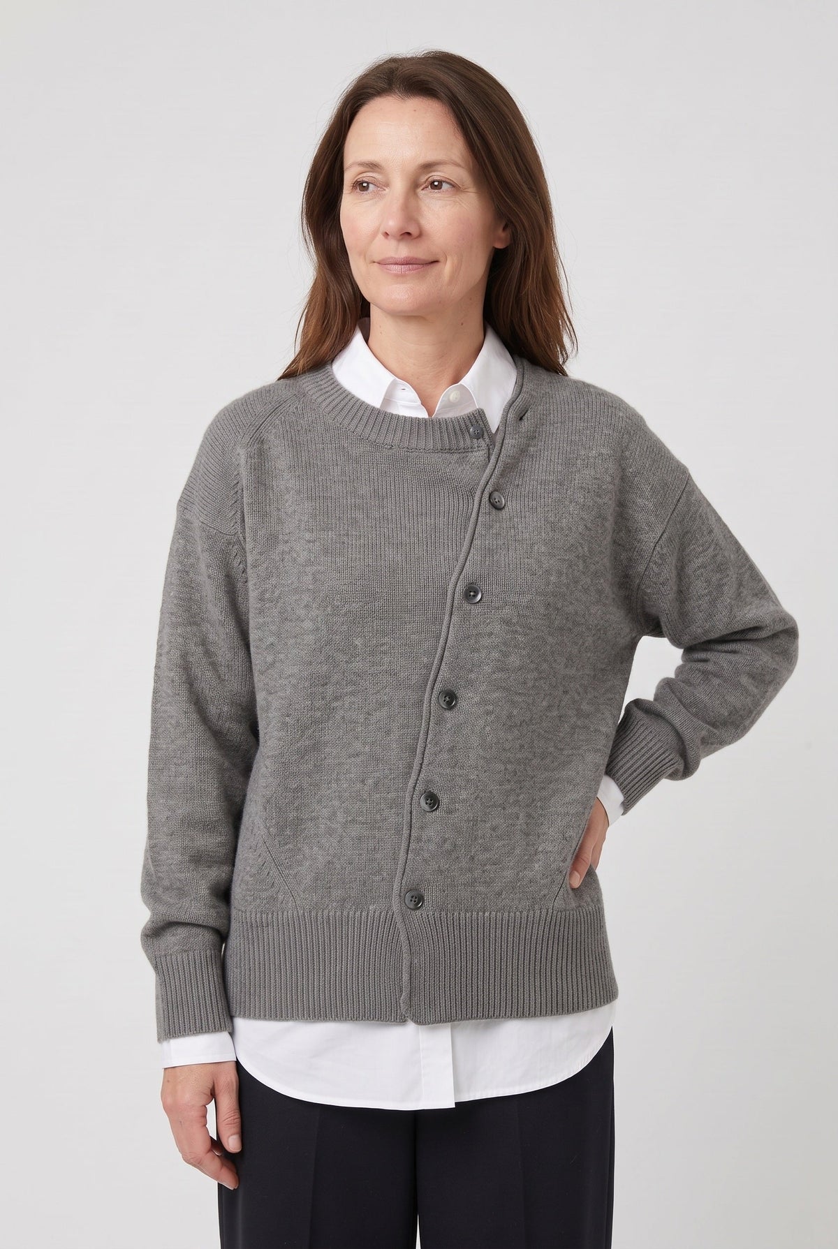 Gilet Femme | Boutonnage Asymétrique Col Rond Épaules Tombantes - 5