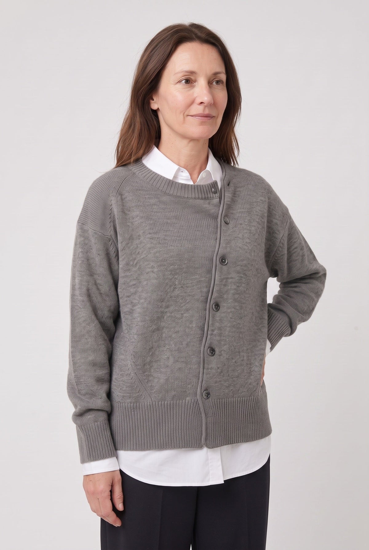 Gilet Femme | Boutonnage Asymétrique Col Rond Épaules Tombantes - 6