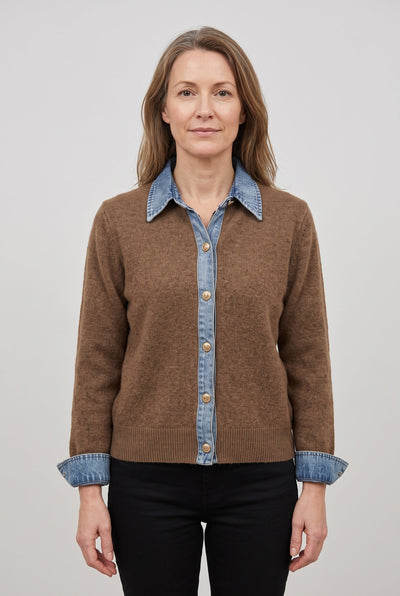 Gilet Femme | Boutonné Col Aspect Jean Poignets Contrastés - 1