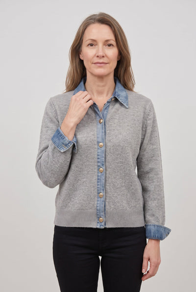Gilet Femme | Boutonné Col Aspect Jean Poignets Contrastés - 6