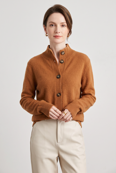 Gilet Femme | Boutonné Col Montant Maille Fine Bords Côtelés - 1