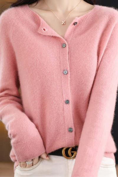 Gilet Femme | Boutonné Col Rond Manches Raglan Maille Fine - 5