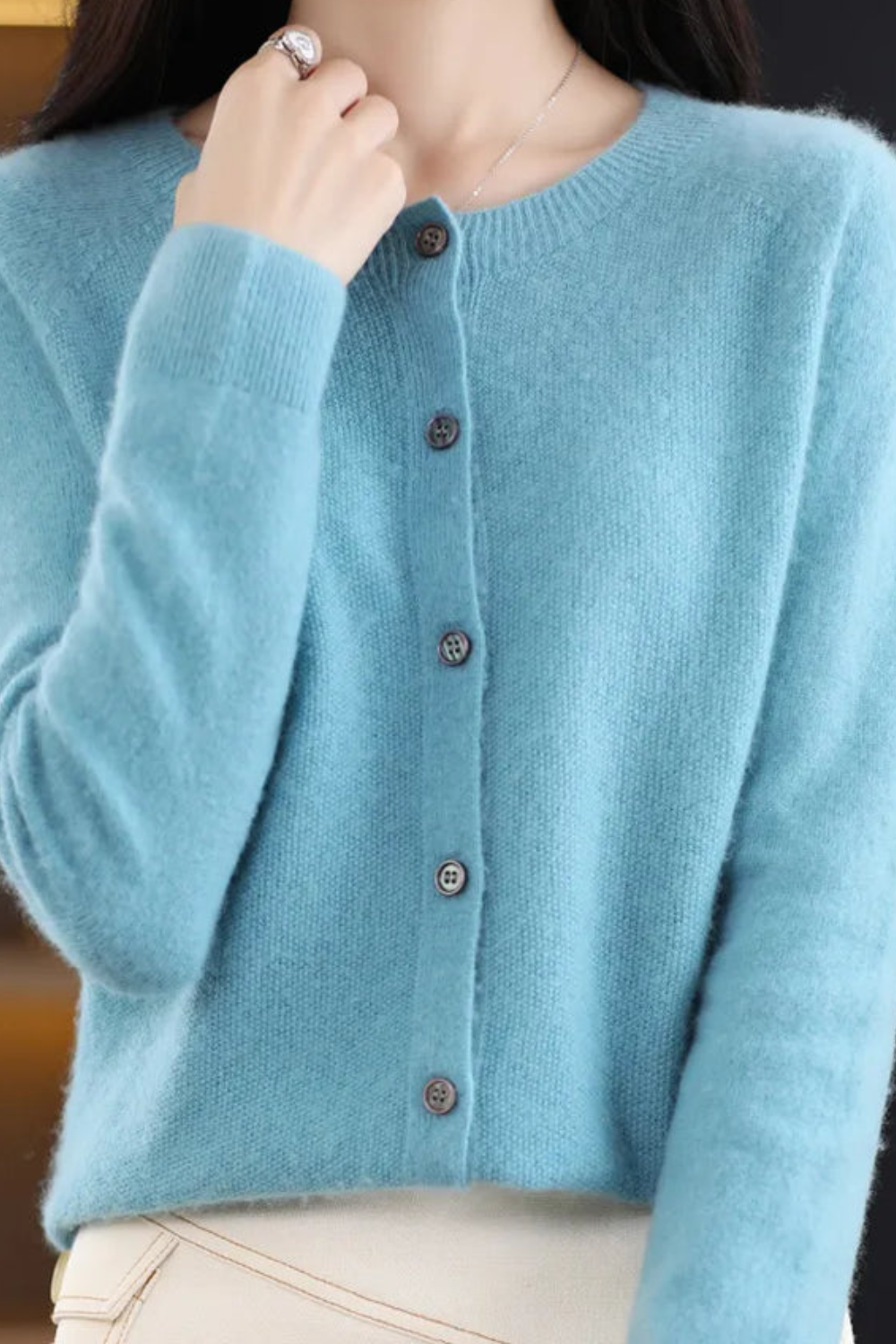 Gilet Femme | Boutonné Col Rond Manches Raglan Maille Fine - 6