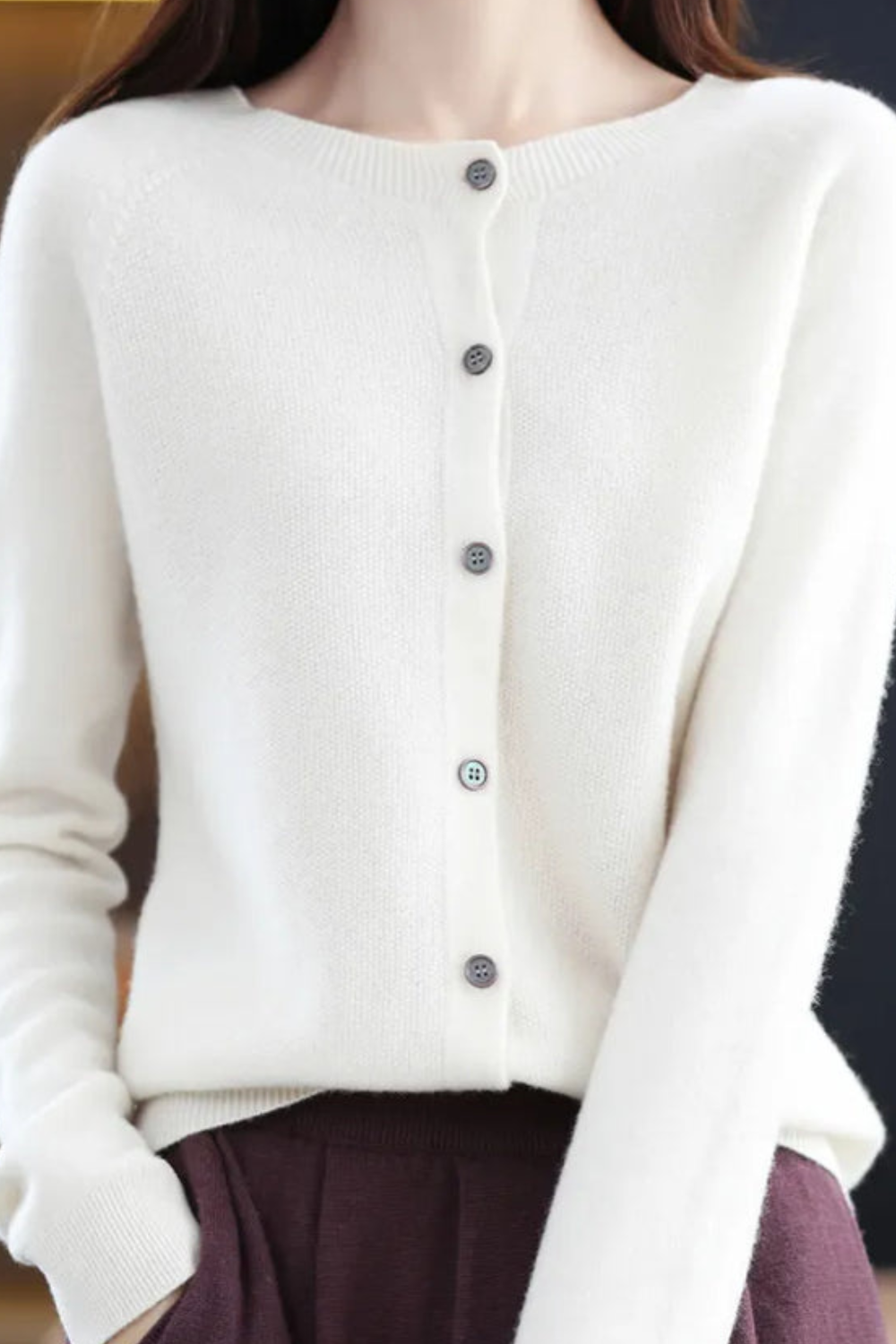 Gilet Femme | Boutonné Col Rond Manches Raglan Maille Fine - 7