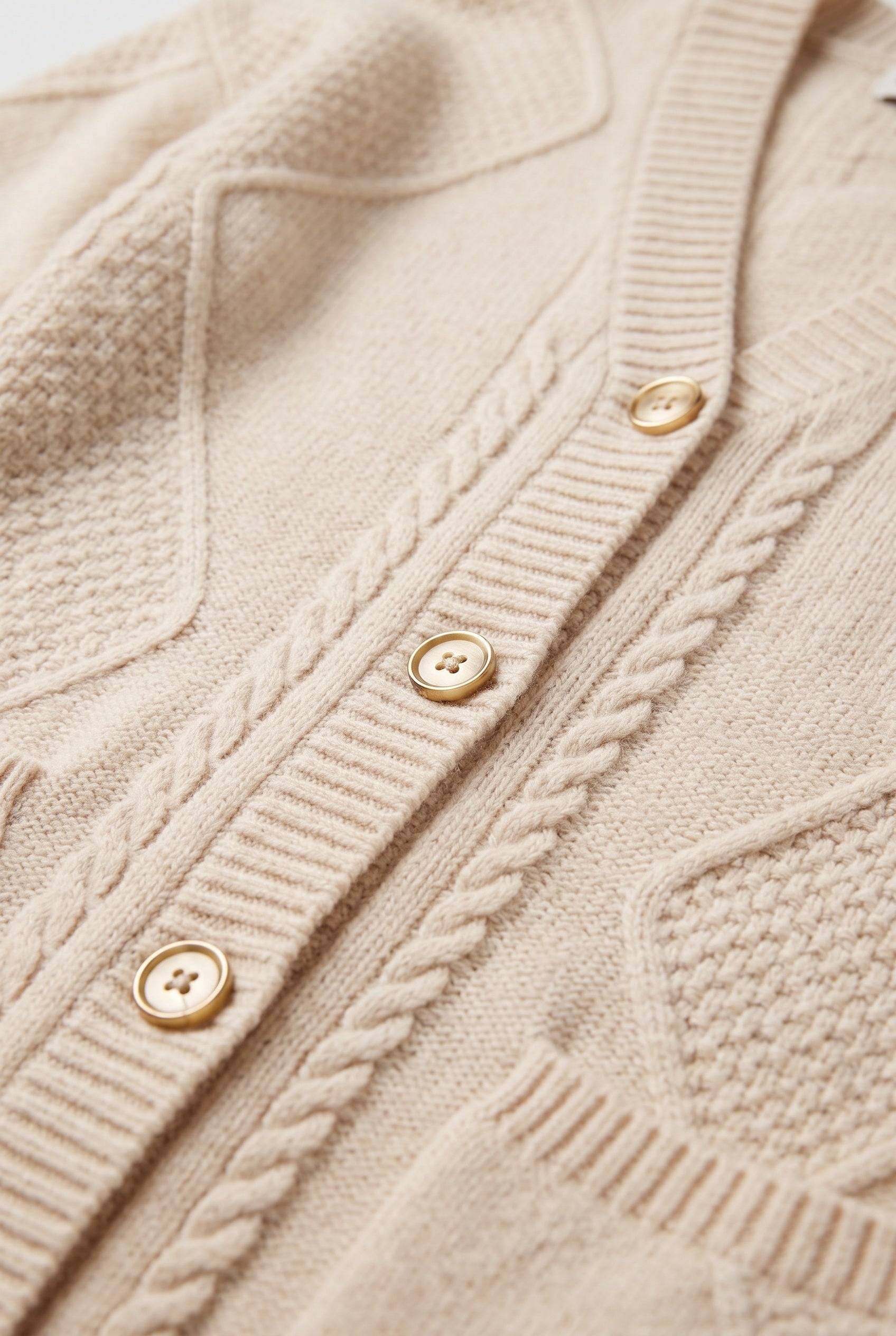 Gilet Femme | Boutonné Col V Torsades Poches Plaquées - 3
