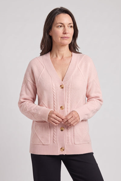 Gilet Femme | Boutonné Col V Torsades Poches Plaquées - 7
