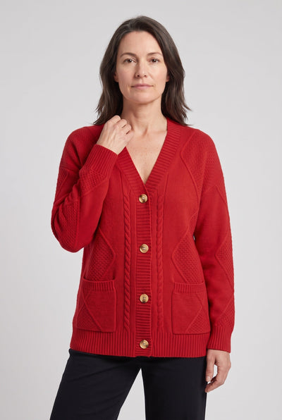 Gilet Femme | Boutonné Col V Torsades Poches Plaquées - 9